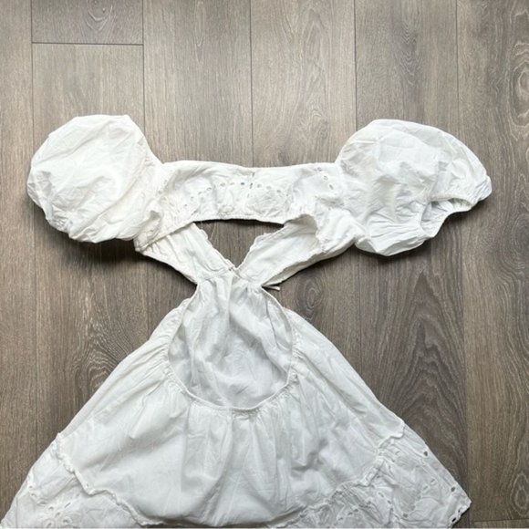 Sabo Skirt Ray Mini Dress Puff Sleeves Cut out Eyelet White Size Large - Picture 15 of 16
